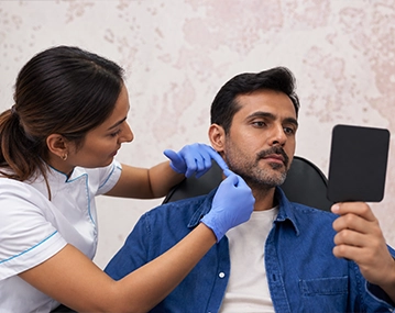 Indian man discussing beard transplant treatment