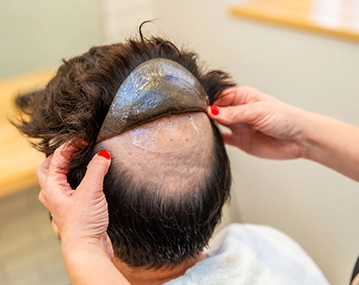 Indian man with natural looking cosmetic hair system