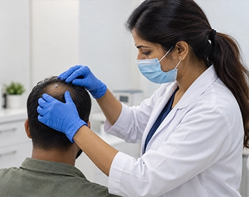 Indian man undergoing hair growth consultation