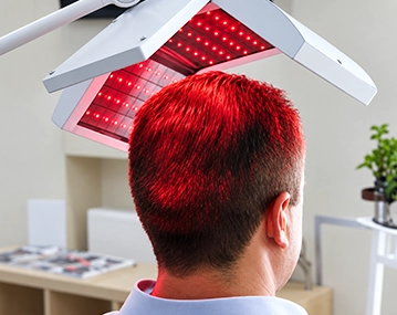 Indian patient receiving advanced hair therapy