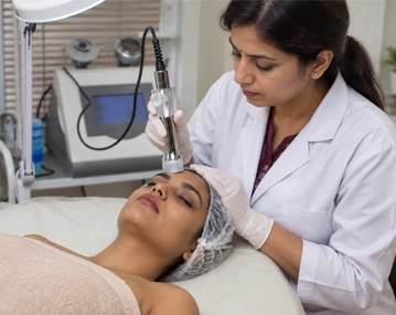 Indian woman receiving oxygen skin therapy